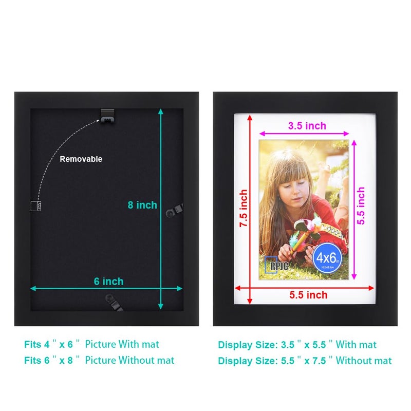RPJC 6x8 inch Picture Frame Made of Solid Wood and High Definition Glass Display Pictures 4x6 with Mat or 6x8 Without Mat for Wall Mounting Photo Frame Black - Image 4